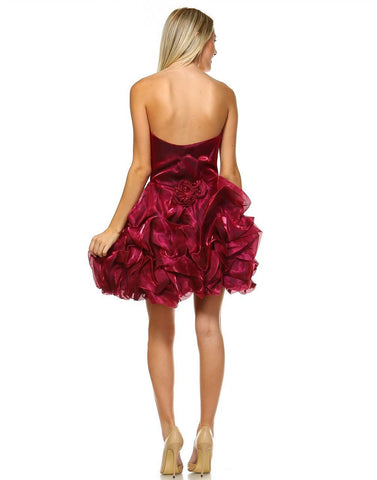 Homecoming Ruched Cocktail Dress Bubble Hem Raspberry