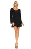 Tunic Top Fitted Dress with Long Bell Sleeves Black