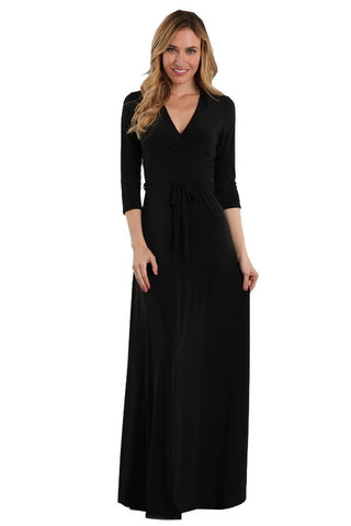 Maxi Dress with Belt Tie in Solid Black