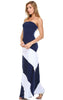 Strapless Navy White Double-Lined Striped Maxi Dress