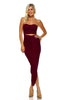 Strapless Bodycon Maxi Club Dress Ruched Detail with Cutout Burgundy