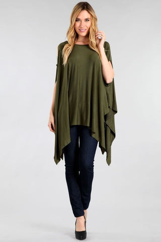 Ponchos Asymmetrical Tunic Top Olive Green One Size