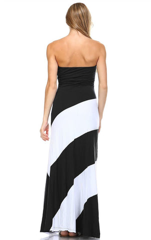 Strapless Maxi Dress Double-Lined Black White Colorblock