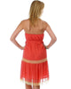 Coral Polka Dot Mesh Strapless Dress with Crochet Detail and Tassels