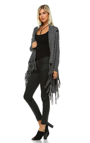 Cowl Aztec Cardigan Tribal Sweater Ponchos Gray Charcoal