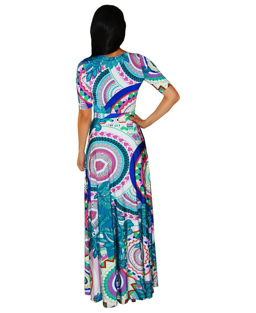 Maxi Dress with Sleeves Kaleidoscope Teal