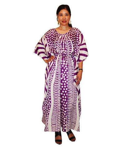 Vacation Resort Drawstring Maxi Dress Vertical Tribal Purple White