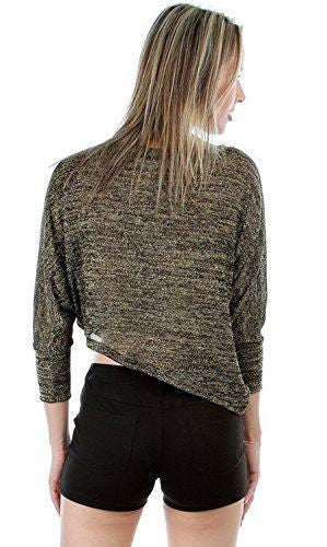 Womens Black Gold Grey Knit Mid Rise Sequin Shirt