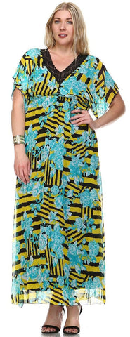 Plus Size Sleeveless Maxi Dress Ruffle Skirt Checkered Yellow Blue