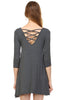 Strappy Back Dress Sleeveless and 3/4 Sleeve Charcoal