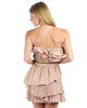 Strapless Mini Dress Ruffle Belt Light Brown Taupe