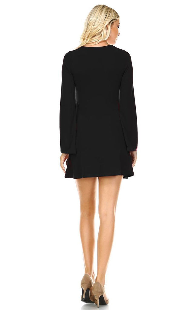 Tunic Top Fitted Dress with Long Bell Sleeves Black