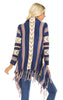 Open Front Oversized Fringe Cardigan with Cowl Button Up Navy