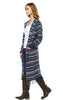 Long Cardigan Sweater Striped with Hoodie Hood Navy