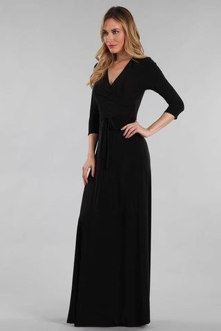 Maxi Dress with Belt Tie in Solid Black