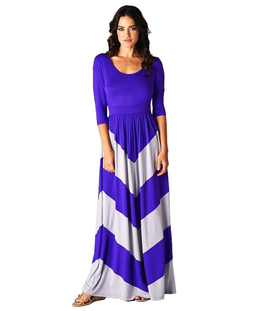 Maxi Dress 3/4 Sleeve Purple Gray