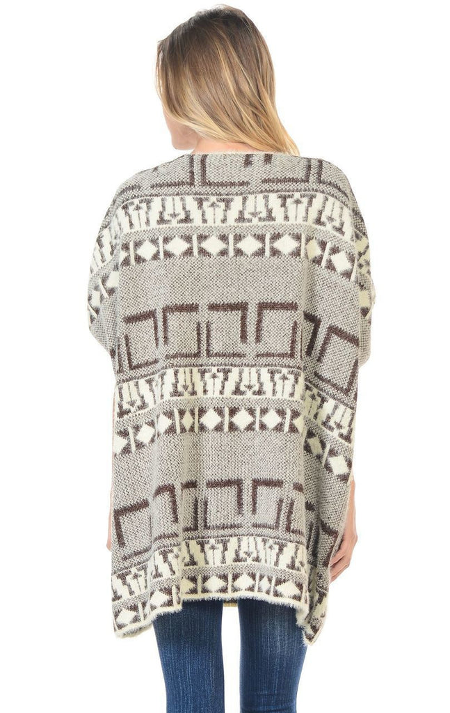 Aztec Cardigan Tribal Sweater Furry Vests Brown