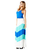 Blue Mint White Summer Chevron Colorblock Sleeveless Racerback Long Maxi Dress