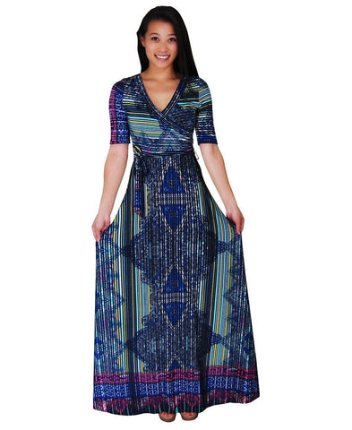 Maxi Dress with Sleeves Line Paisley Green Black