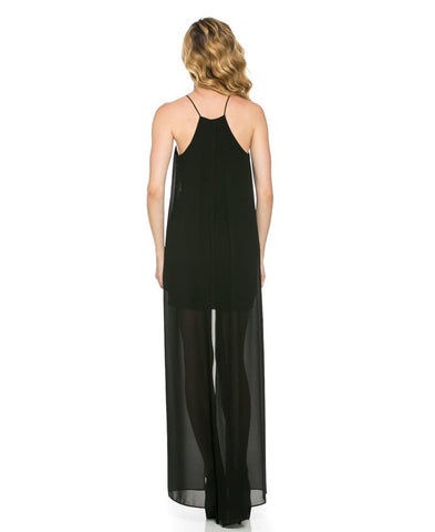 Luxurious Sheer Open Side Split Mini Dress Slimming Black