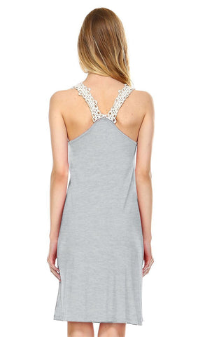 Mini Lace Dress with Crochet Details Heather Gray