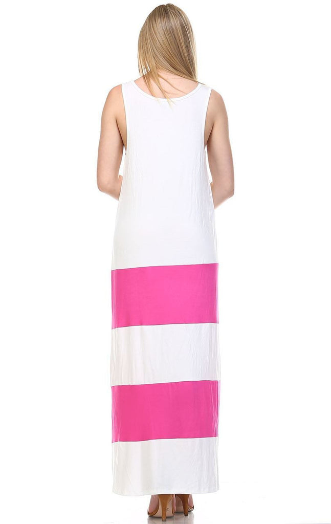 Racerback Maxi Dress Sleeveless White Pink