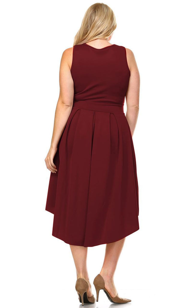 Plus Size Maryam Mesh Inset Midi Dress- Burgundy