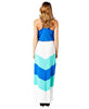 Blue Mint White Summer Chevron Colorblock Sleeveless Racerback Long Maxi Dress