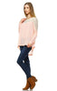 Long Sleeve Lace Top with Crochet Accents Baby Pink