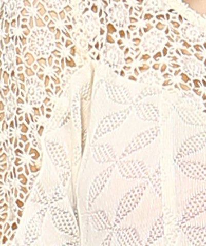 Long Sleeve Lace Top with Crochet Accents Ivory White