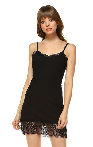 Full Slip Dress with Lace Details Black