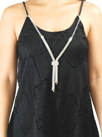 Spaghetti Lace Ornament Mini Dress with Fashion Necklace Black