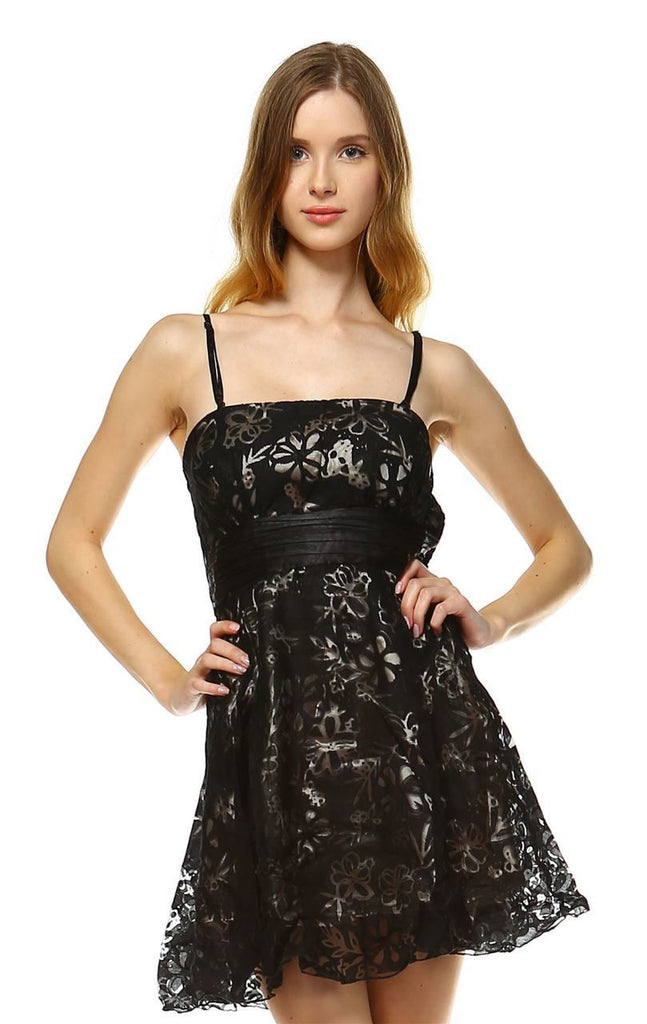 Cocktail Dress Strapless Lace Floral Black Gray S