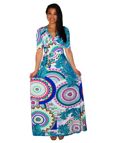 Maxi Dress with Sleeves Kaleidoscope Teal