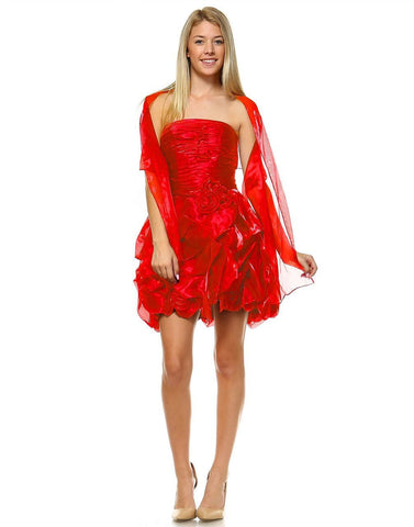 Homecoming Ruched Cocktail Dress Bubble Hem Red