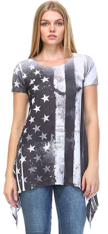 Patriotic Shirt Short Sleeve Grudge Big Flag Gray