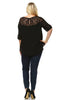 Plus Size Lace Shirt Long Sleeves Floral Square Black