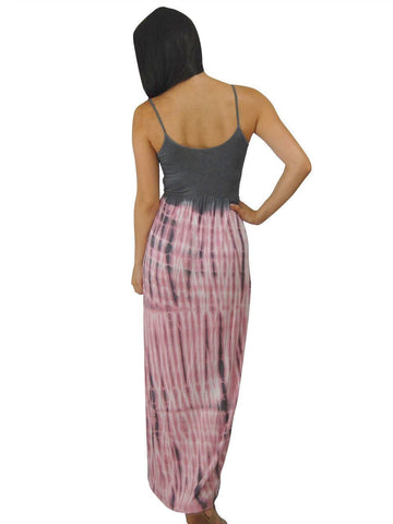 Spaghetti Strap Tie Dye Gray Pink Maxi Dress