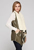 Shearling Faux Fur Vest with Suede and Pockets Olive