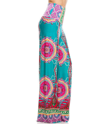 Palazzo Pants High Waisted Foldover Tropical Teal Pink