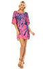 Off Shoulder Tunic Dress Navy Flowers on Coral Pink