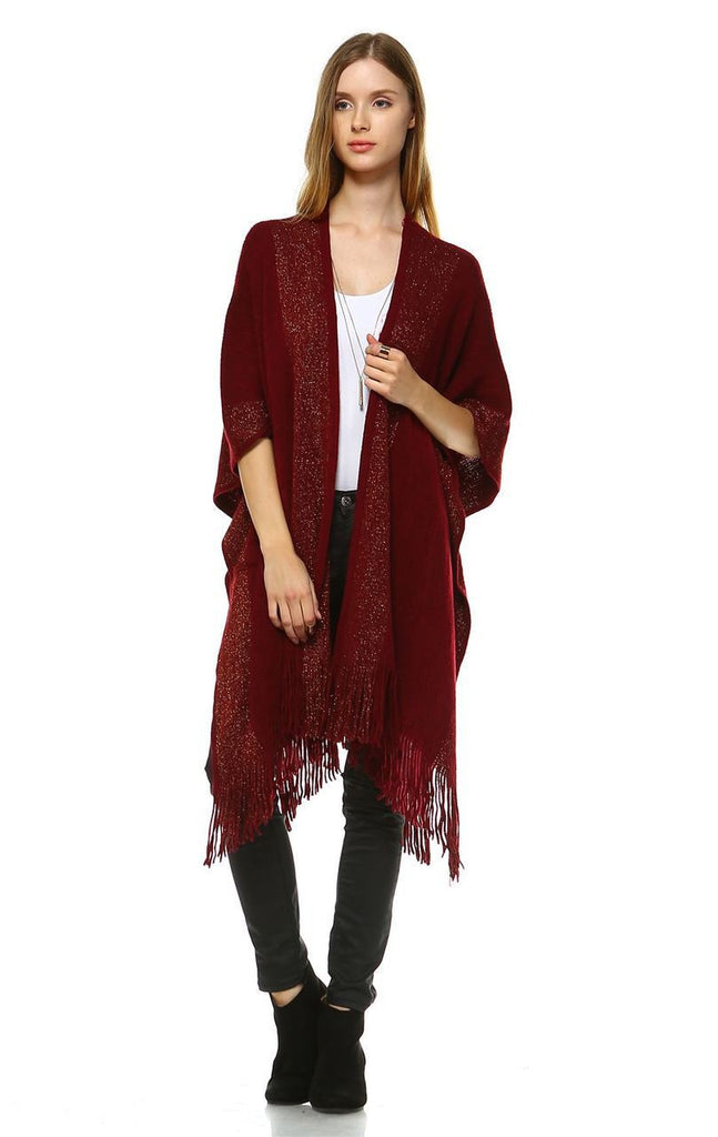 Regular and Plus Size Aztec Tribal Poncho Capes Wrap Burgundy