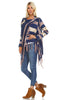 Open Front Oversized Fringe Cardigan with Cowl Button Up Navy