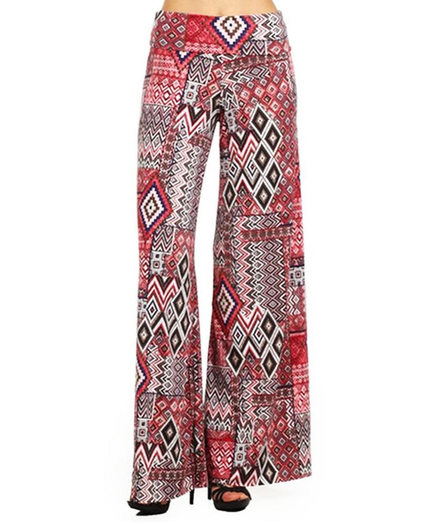 Foldover Palazzo Pants Checkered Aztec Red Pink