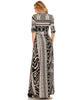 Maxi Dress with Sleeves Vertical Tribal Black Tan