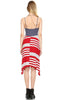 Spaghetti V-Neck Navy Polka Dot Handkerchief Dress with Red Stripes 3