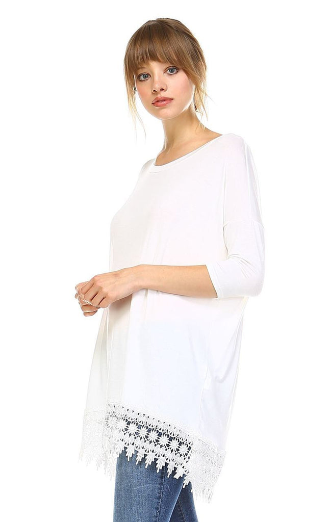 Long Sleeve Tunic Shirt Dress with Crochet Detail