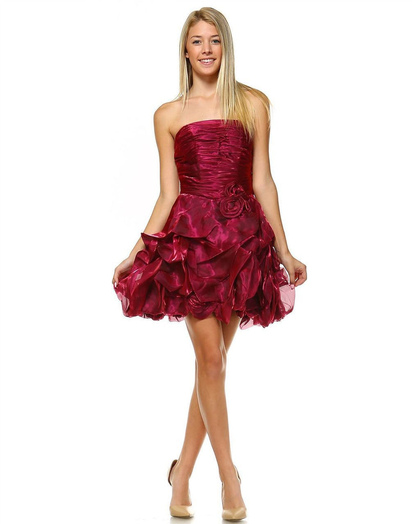 Homecoming Ruched Cocktail Dress Bubble Hem Raspberry