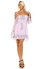 Cold Shoulder Bell Sleeve Shirt Dress Crochet Detail Lilac