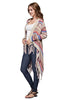 Open Front Oversized Fringe Cardigan with Multiple Stripe Tan Pink